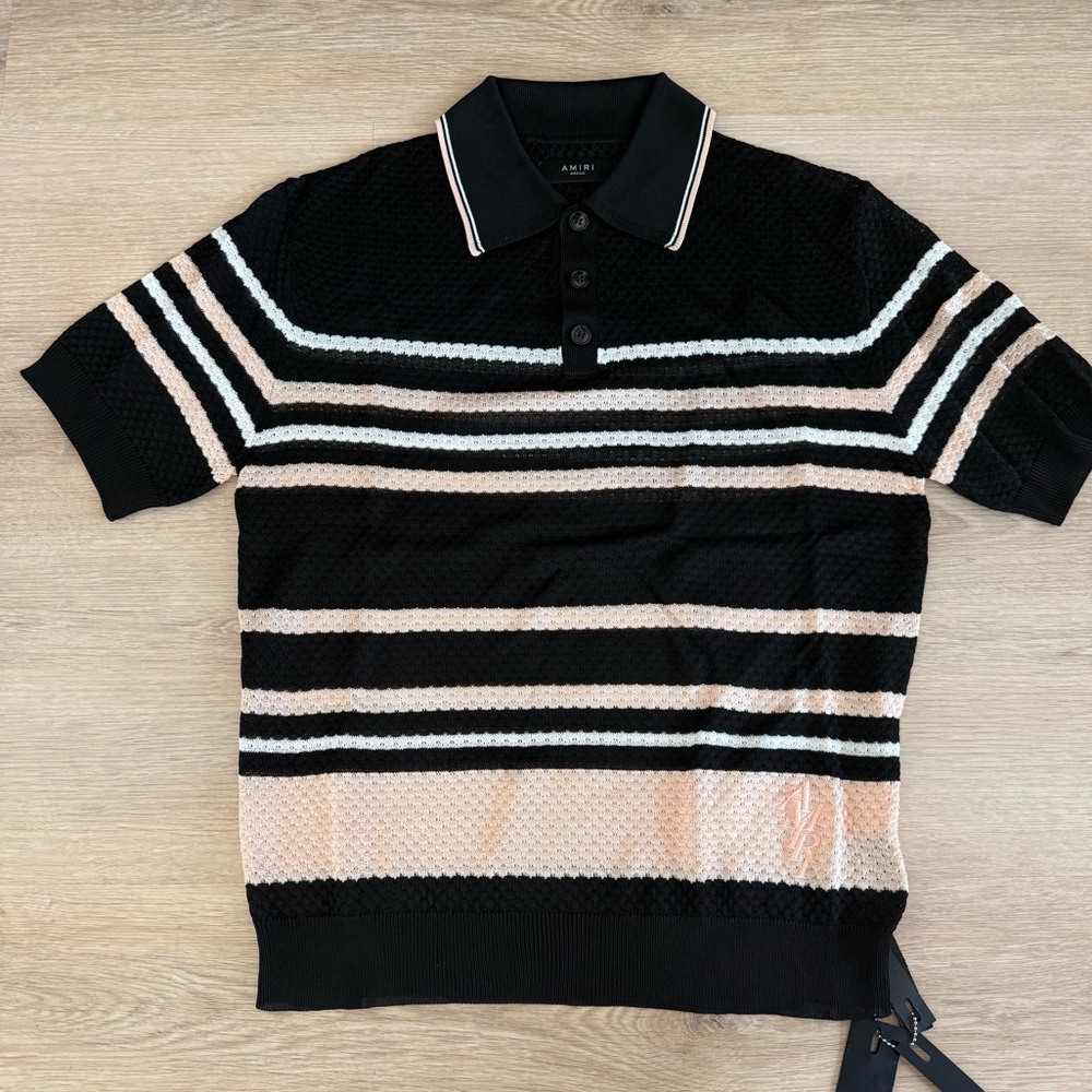 AMIRI striped pointelle-knit polo shirt